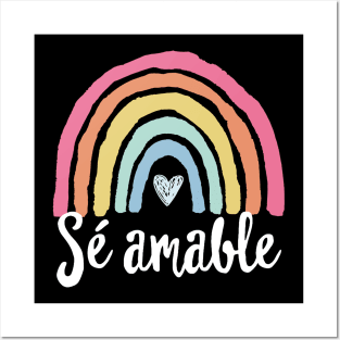 Sé amable Spanish Bilingual Teacher Be Kind Boho Rainbow Posters and Art